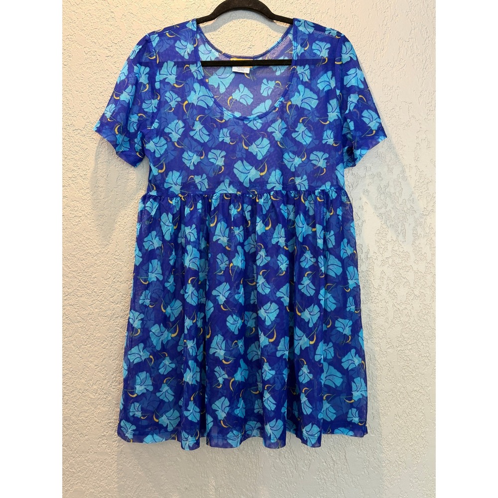 Down‎ Under Flower & Stem Babydoll Dress Blue Floral Mini Made In USA